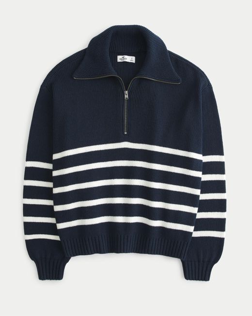 Hollister Blue Oversized Half-zip Sweater