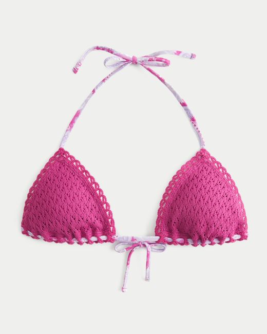 Hollister Pink Crochet-style Triangle Bikini Top