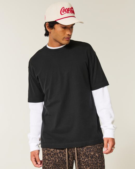 Hollister Black Boxy Heavyweight Cotton Crew T-shirt for men