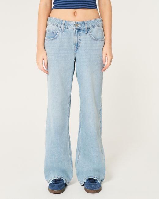 Hollister Blue Low Rise Baggy-Jeans in mittlerer Waschung mit Rissen