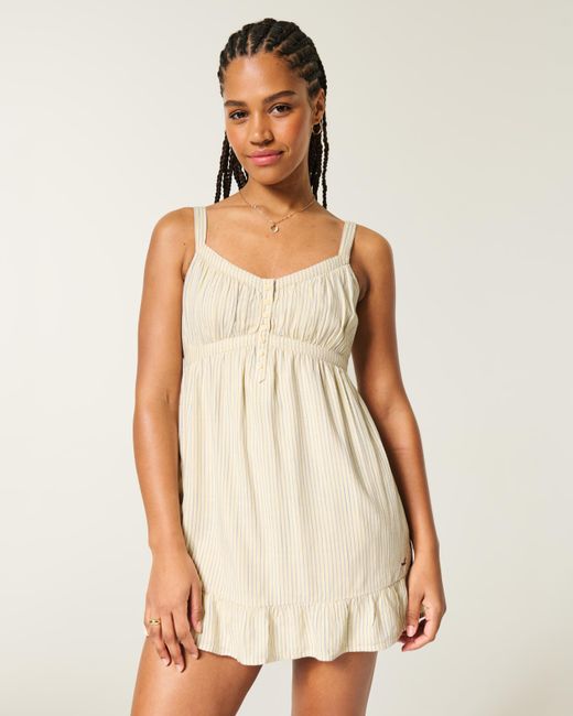 Hollister Natural Button Front Mini Dress
