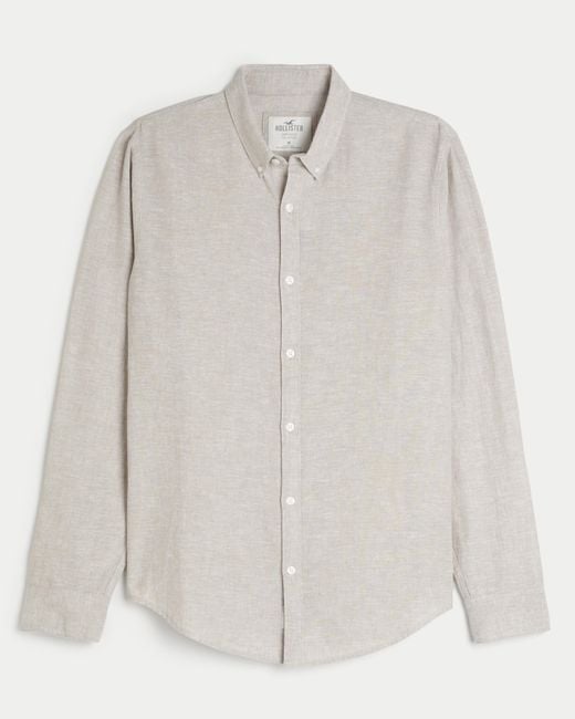 Hollister White Long-sleeve Linen-blend Button-through Shirt for men