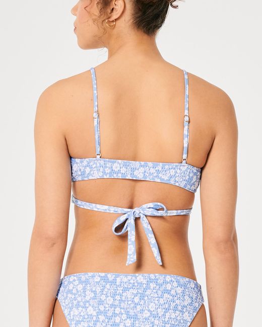 Hollister Smocked Wrap Scoop Bikini Top in Blue | Lyst UK