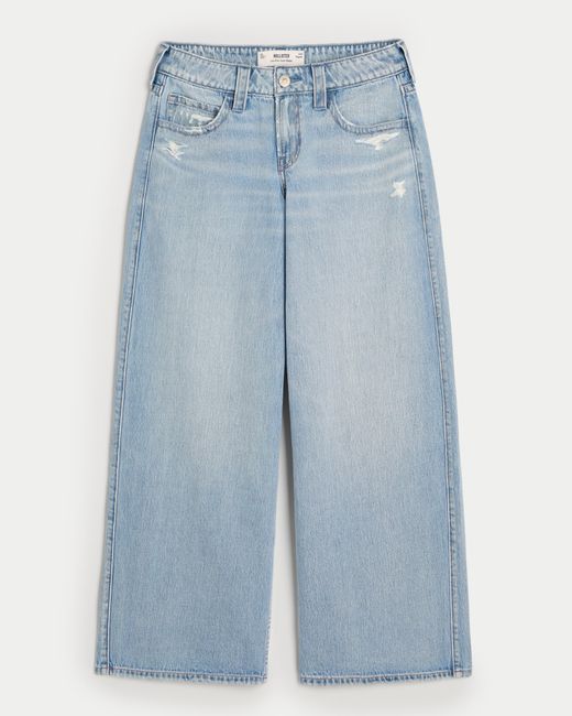 Hollister Blue Low-rise Distressed Light Wash Super Baggy Jeans