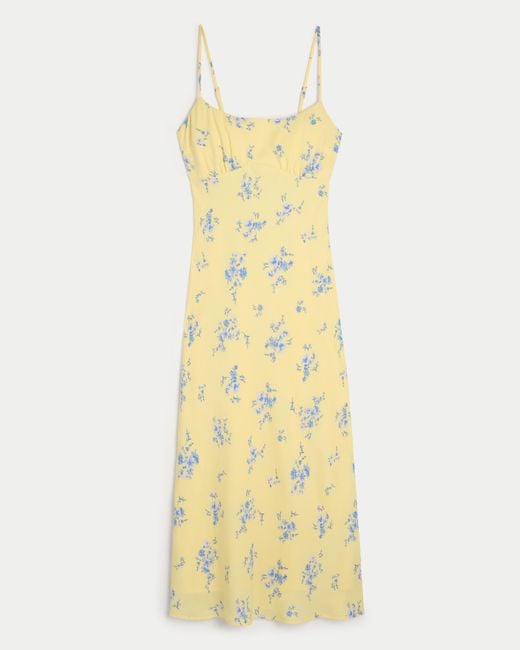 Hollister Yellow Crepe Open Back Midi Slip Dress
