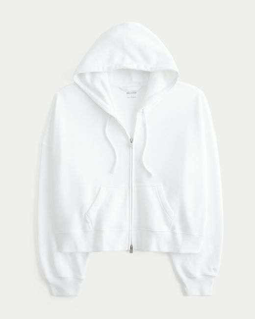 Hollister White Easy Zip-up Hoodie