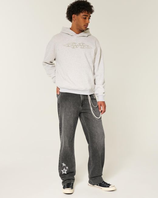 Hollister Gray Washed Black Star Graphic Baggy Jeans for men