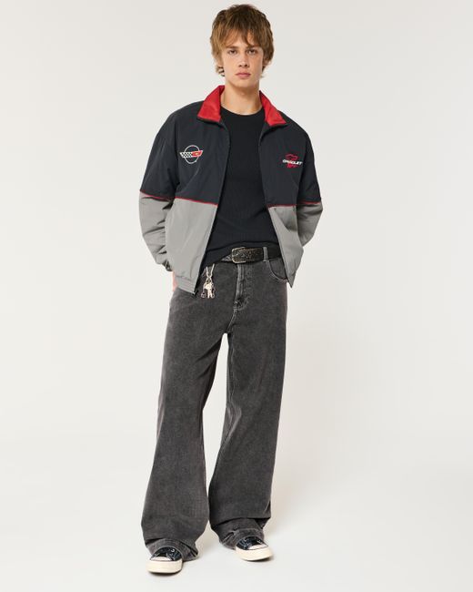 Hollister Gray Washed Black Super Baggy Jeans for men