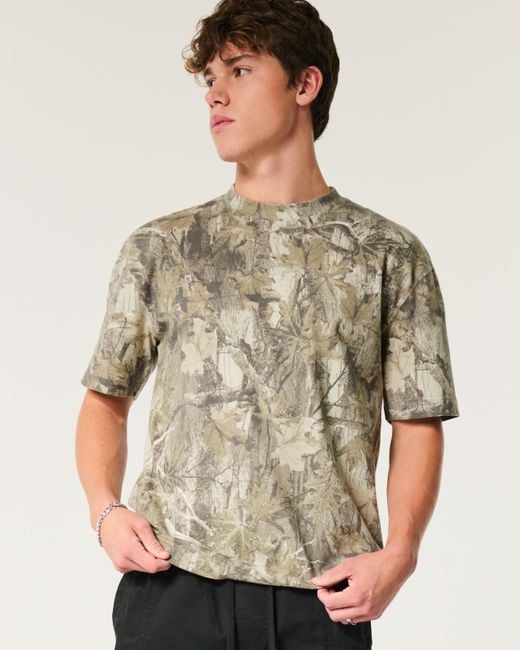 Hollister White Heavyweight Boxy Camo Pattern T-shirt for men