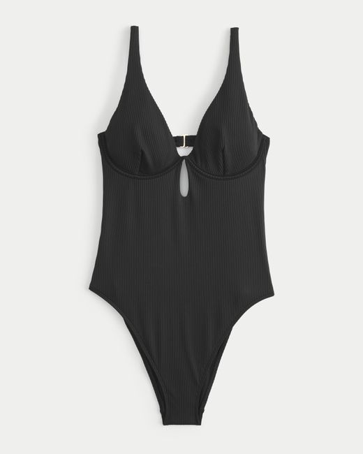 Hollister Black Ribbed Underwire One-piece Swimsuit
