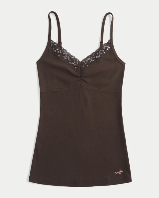 Hollister Brown Holiday Vault Release Lace Trim Layering Cami