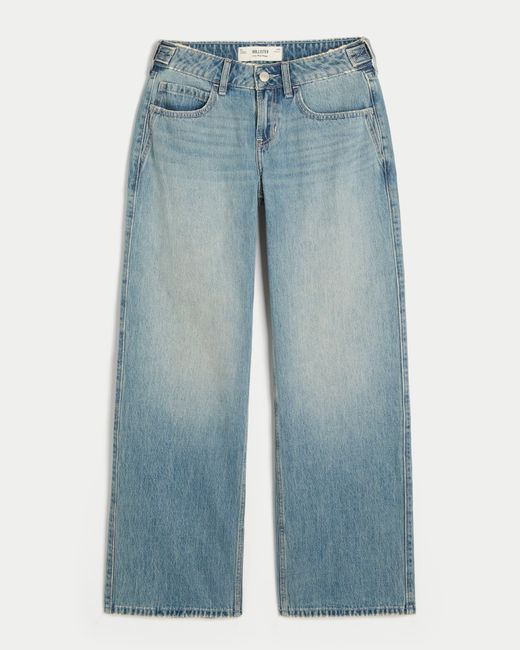 Hollister Blue Hollister Andi Adjustable Waist Low-rise Medium Wash Baggy Jeans