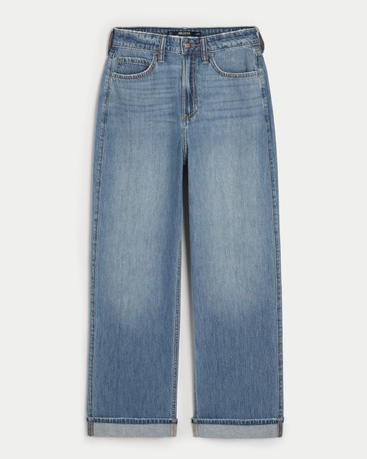 Hollister Blue Leichte Ultra High Rise Baggy-Jeans in mittlerer Waschung