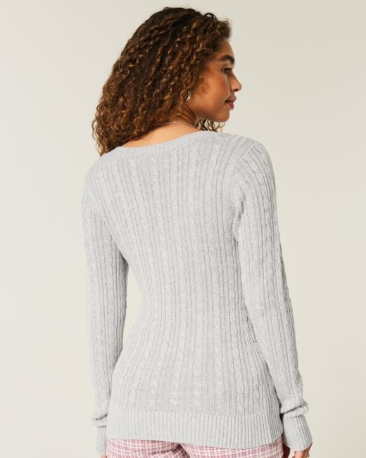 Hollister Gray Cable-knit Icon V-neck Sweater