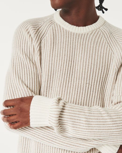 Hollister White Plated Stitch Crew Sweater for men