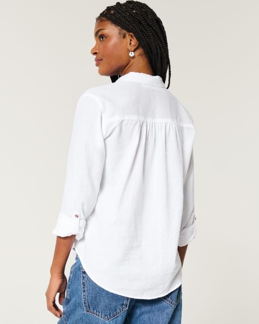 Hollister White Lässiges Hemd aus Baumwolle zum Überstreifen