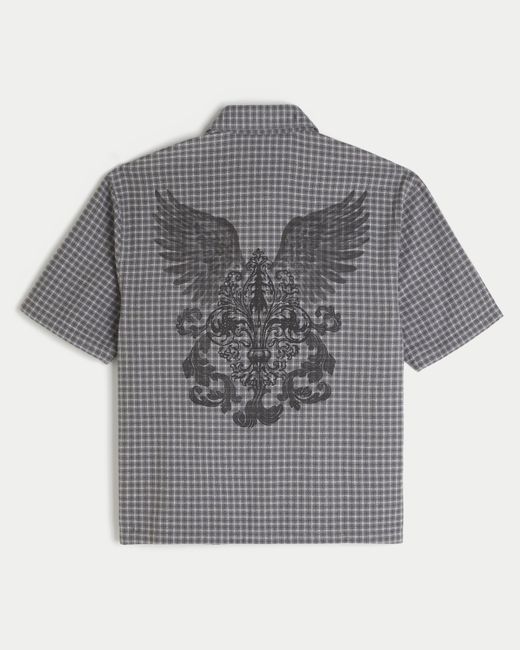 Hollister Gray Boxy Short-sleeve Graphic Check Shirt for men