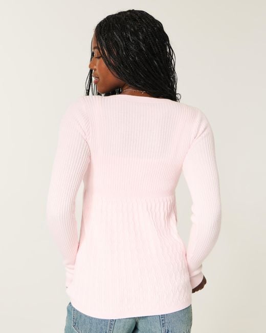 Hollister Pink Wrap Front Long-sleeve Babydoll Sweater
