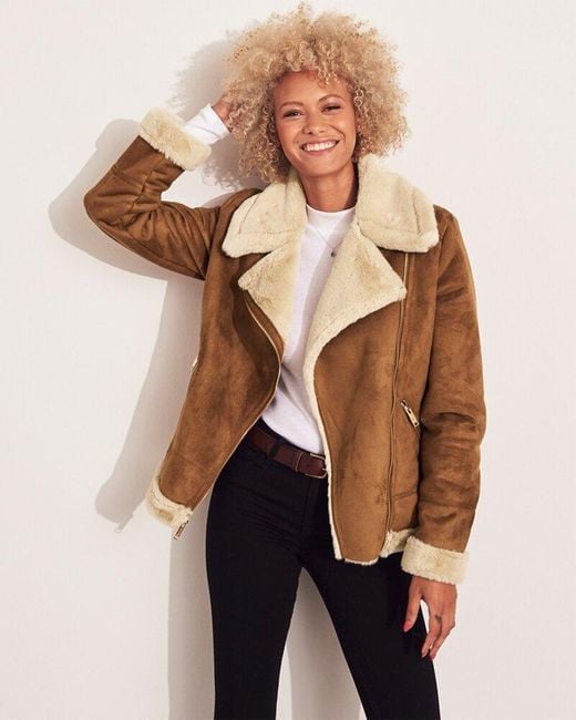 Hollister black sales shearling biker jacket