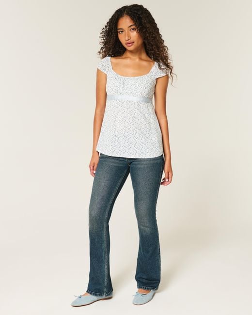 Hollister Blue Easy Satin Tie Babydoll Top