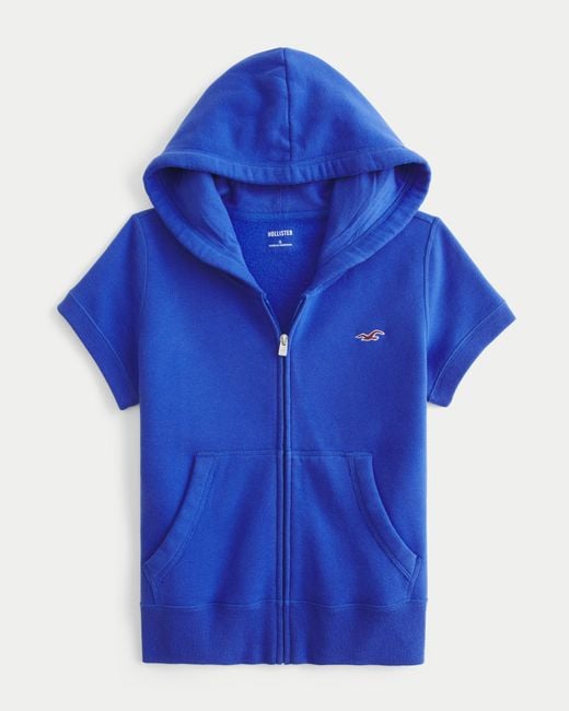 Hollister Blue Hollister Feel Good Short-sleeve Zip-up Hoodie