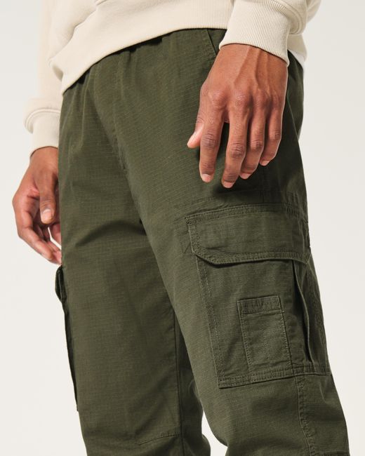 Hollister Green Relaxed Ripstop Cargo Joggers for men