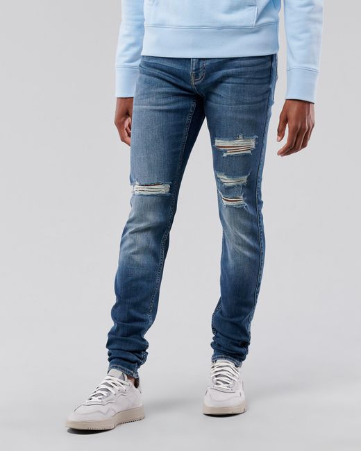 Hollister Denim Stacked Super Skinny Jeans in Blue for Men - Lyst