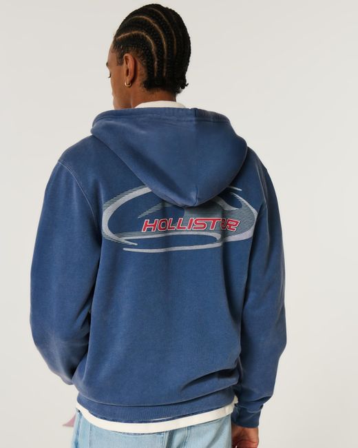 Hollister Blue Zip-up Logo Graphic Hoodie for men