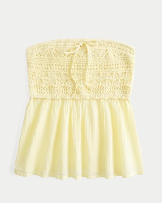 Hollister Yellow Easy Crochet-style Strapless Babydoll Top