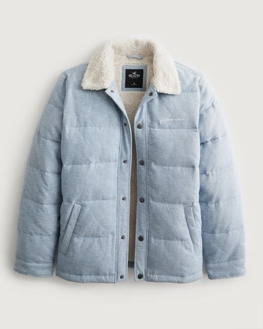 Hollister Blue Sherpa-lined Puffer Jacket for men