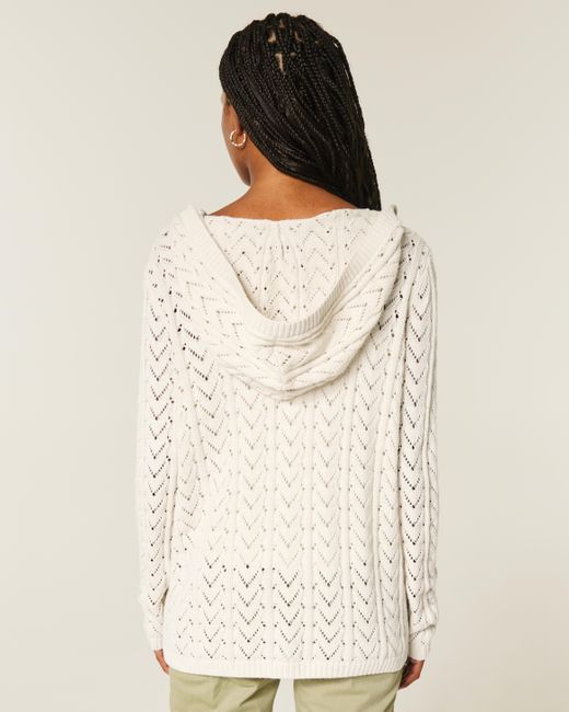 Hollister White Hooded Open-stitch No-close Cardigan