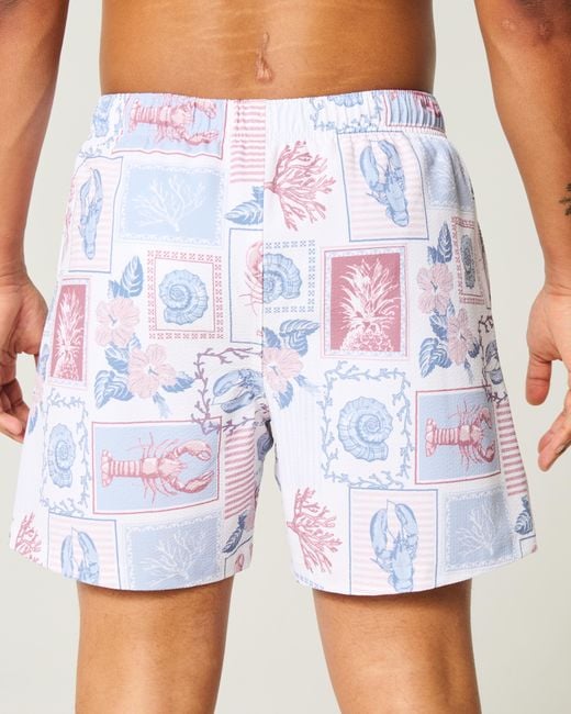 Hollister Volley Seersucker-Badeshorts, reicht bis zur Mitte des Oberschenkels in Blue für Herren