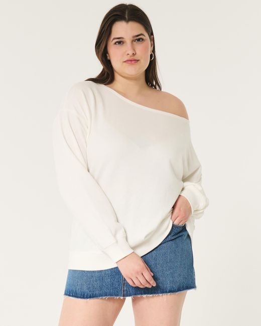 Hollister White Schulterfreies Oversize-Sweatshirt