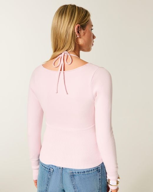 Hollister Pink Long-sleeve Layered Halter Sweater