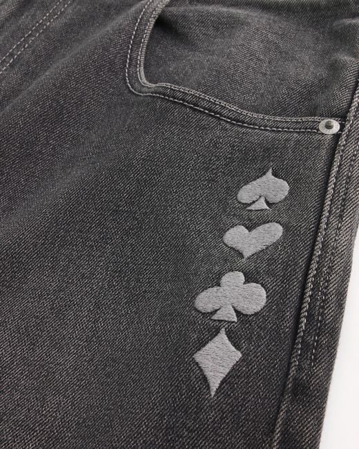 Hollister Gray Washed Black Playing Card Joker Graphic Skater Baggy Jeans for men