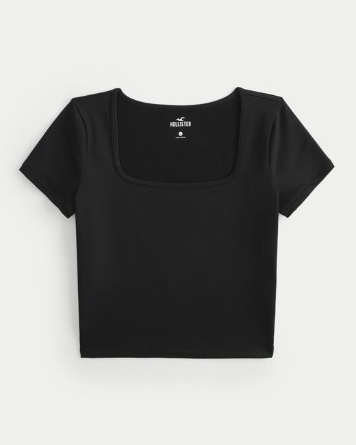 Hollister Black T-Shirt aus nahtlosem Soft-Stretch-Stoff mit eckigem Ausschnitt