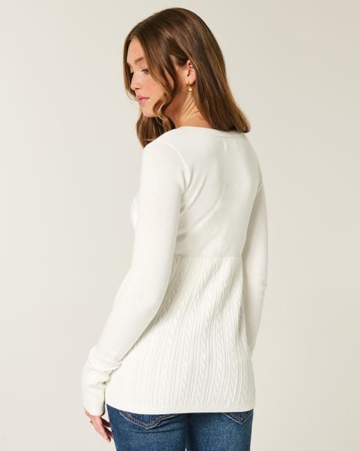 Hollister White Long-sleeve Square-neck Babydoll Sweater
