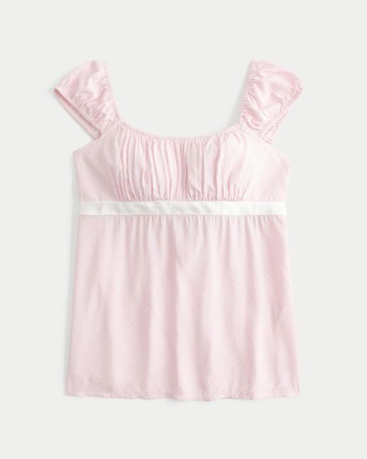 Hollister Pink Easy Satin Tie Babydoll Top