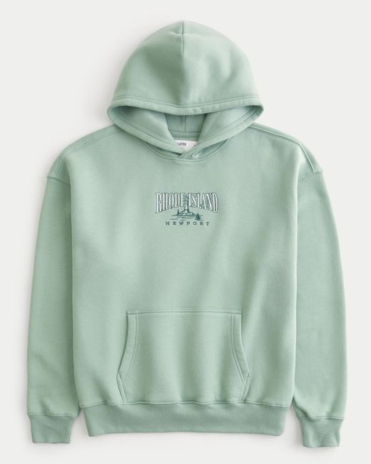 Hollister Green Boxy Rhode Island Graphic Hoodie for men