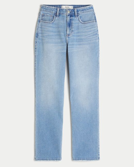 Hollister Blue Curvy High-rise Light Wash Straight Jeans