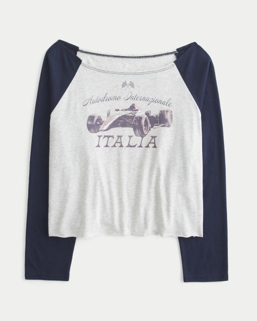 Hollister Blue Oversized-Longsleeve mit Racing-Grafik