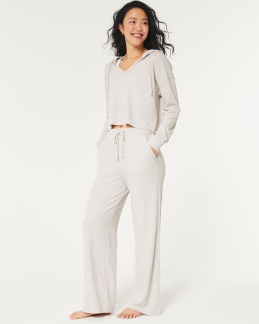 Hollister White Gilly Hicks Waffle Wide-leg Pants