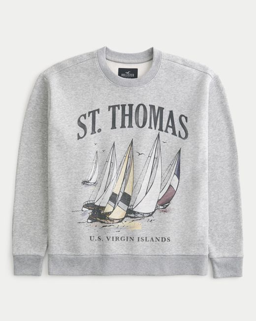 Hollister Gray St. Thomas Virgin Islands Graphic Crew Sweatshirt for men
