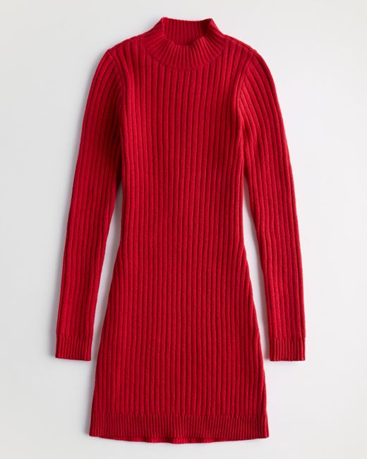 Hollister Red Mock-neck Bodycon Sweater Dress