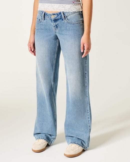 Hollister Blue Ultra Low-rise Light Wash Baggy Jeans