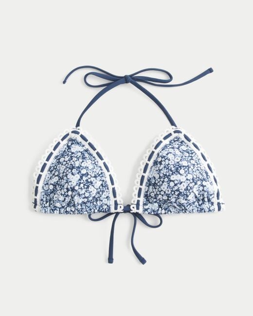 Hollister Blue Crochet-style Trim Halter Triangle Bikini Top