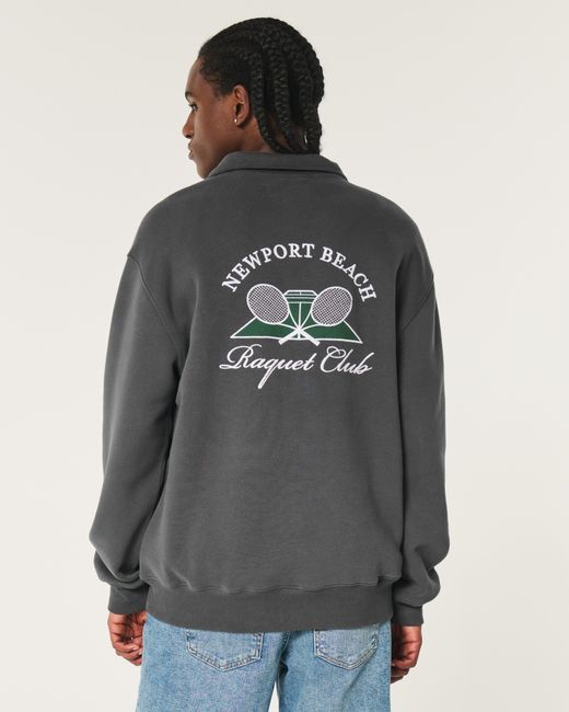 Hollister Gray Relaxed Newport Beach Graphic Half-zip Sweatshirt for men