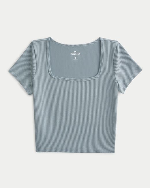 Hollister Blue Ribbed Seamless Fabric Square-neck Top