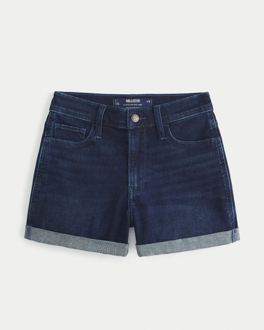 Hollister Blue High Rise Jeans-Shorts in dunkler Waschung.