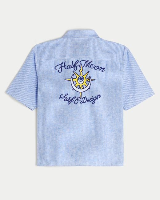Hollister Blue Boxy Short-sleeve Linen-blend Half Moon Graphic Shirt for men